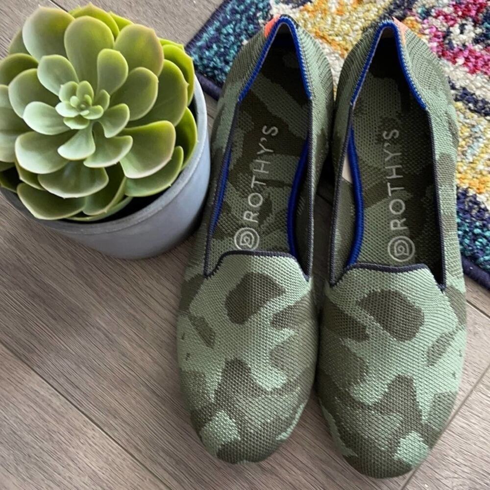 Rothy’s the loafers green camouflage size 7.5 woman’s flat shoes